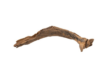 Fototapeta premium Driftwood aged wood isolated on white background. Piece of driftwood driftwood close up for aquarium.