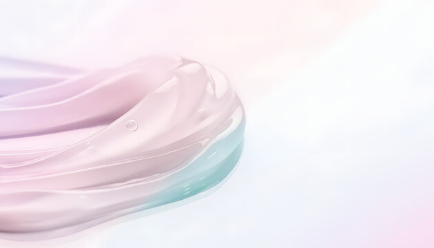 Pastel skincare gel texture background with bubbles and clean copy space.