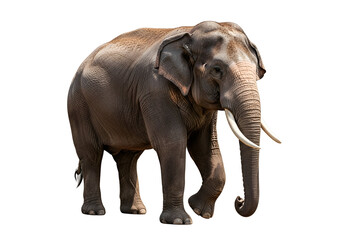 Fototapeta premium A full shot of an elephant, standing majestically against a stark black backdrop, showcasing its intricate skin texture and ivory tusks.