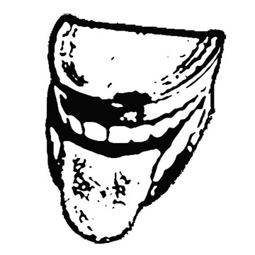 Graphic illustration of a laughing face with open mouth and teeth