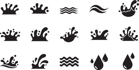 Fototapeta premium Collection of Water Splash Wave and Drop Silhouette Icons