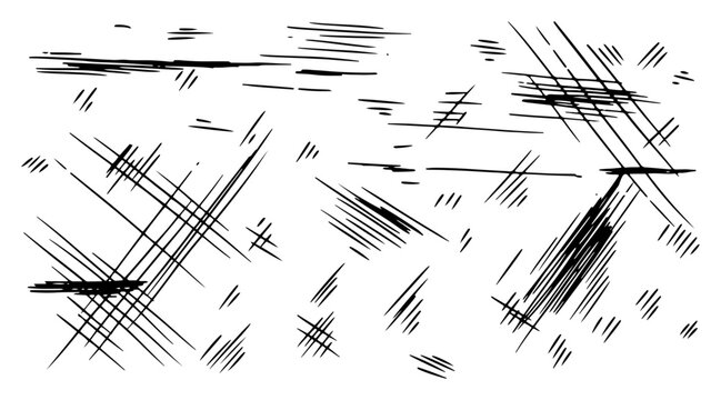 Minimalist abstract hand drawn line art with cross hatching texture and scratched background elements