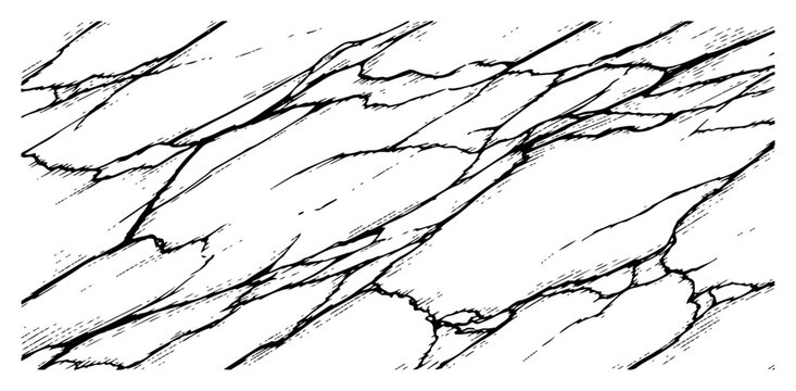Detailed hand drawn marble texture with organic cracks and flowing vein patterns in ink style