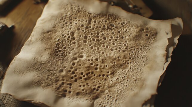 Close-up view of a porous, textured food surface with natural lighting and realistic detail