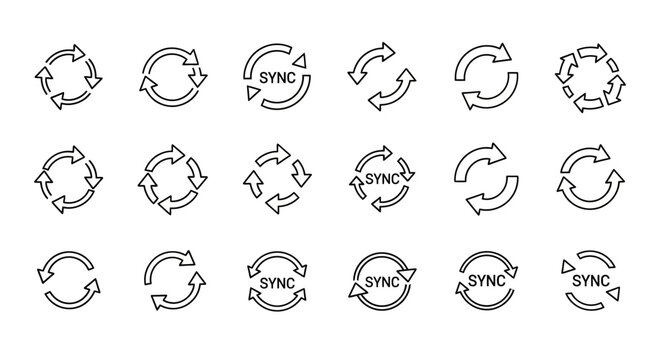 Sync and Refresh Circular Arrow Line Icons Set