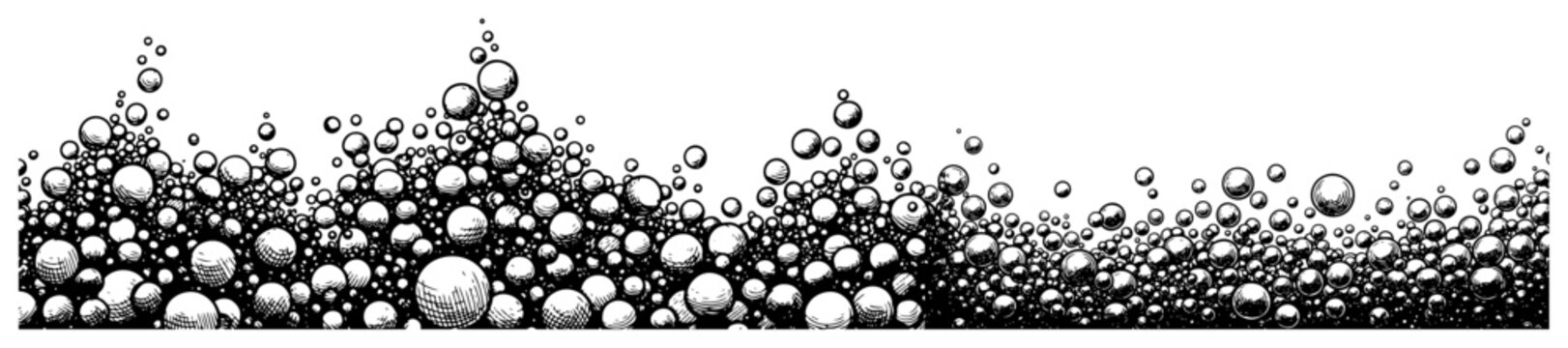 Vintage woodcut engraving of bubbles and foam rising in a dense pattern