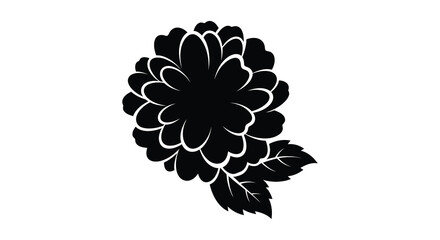 A striking black floral design featuring a fully bloomed dahlia with delicate leaves a bold silhouette high quality © Jahid