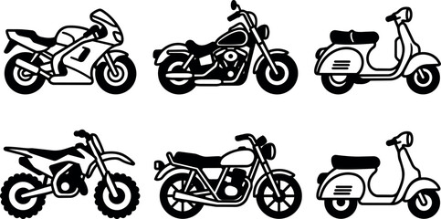 Fototapeta premium Black and white motorcycle scooter line art collection set