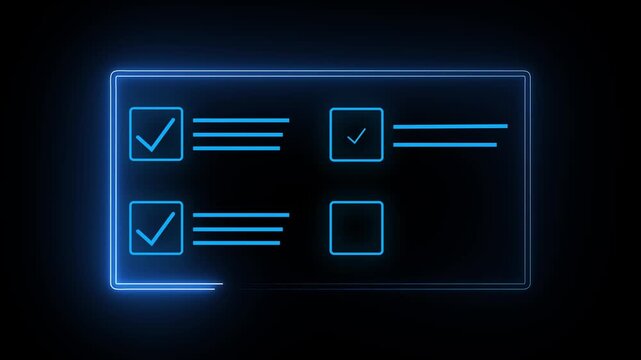 Neon Blue Checklist Animation on Black Background Task Management & Verification Success Approved Verified Animation Motion Graphics.