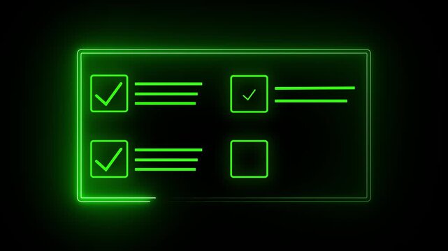 Neon Green Checklist Animation on Black Background Task Management & Verification Success Approved Verified Animation Motion Graphics.