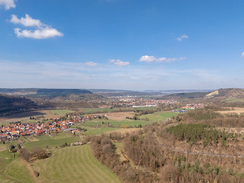 Blick in das Saaletal mit Kleineutersdorf und Kahla ohne Leuchtenburg Luftaufnahme