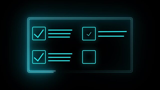 Neon Blue Checklist Animation on Black Background Task Management & Verification Success Approved Verified Animation Motion Graphics.