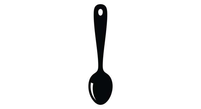 A simple black outline depicts a kitchen utensil specifically a serving spoon in a stark silhouette high quality
