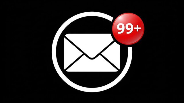 Email notification icon with 99 plus unread messages on black