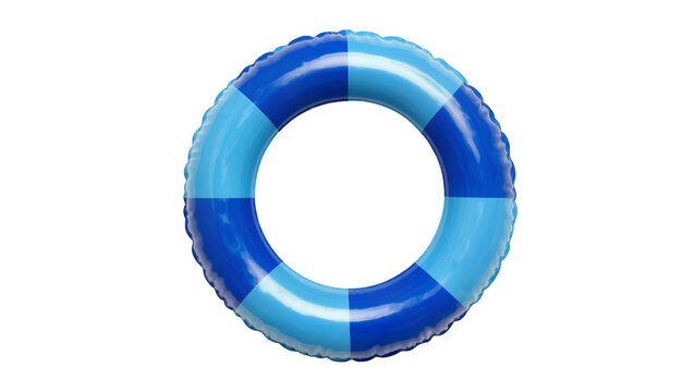 Isolated colorful blue and light blue striped inflatable swimming pool ring for summer fun