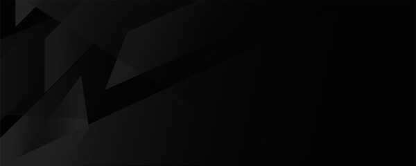 Obraz premium Modern Black Abstract Background with Geometric Dark Grey Gradient Shapes, Sleek Tech Header Design, Elegant Minimalist Carbon Texture for Corporate Presentation, Web Banner, and Luxury Wallpaper.