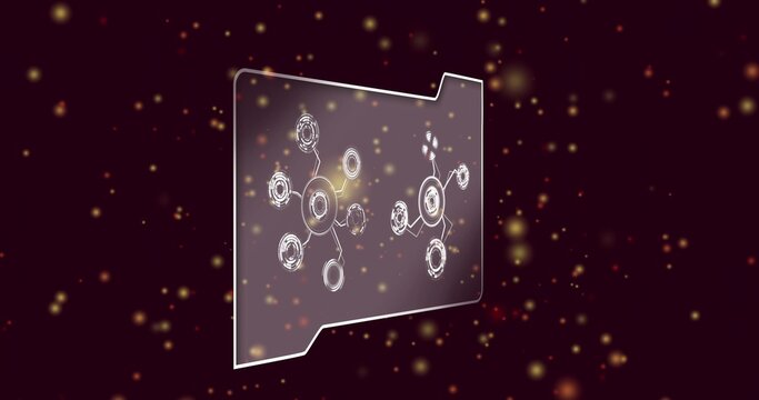 Floating translucent folder with white rim in maroon space, showing golden bokeh and glowing nodes