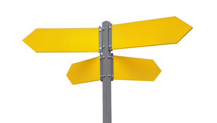 Isolated yellow blank direction signpost with four arrow signs for multiple choices © Corotaev