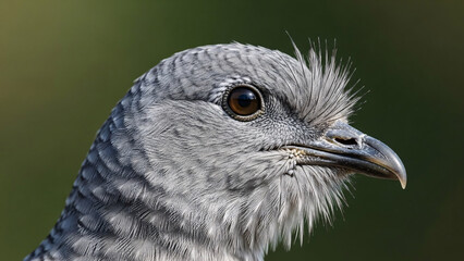 Obraz premium Detailed Close-up of Grey Bird's Head with Crested Feathers