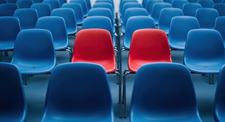 Fototapeta premium Red Chairs Among Blue, Abstract Pattern, Individuality Concept