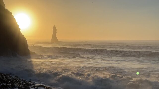 Sneaker waves at Reynisfjara Beach in South Iceland