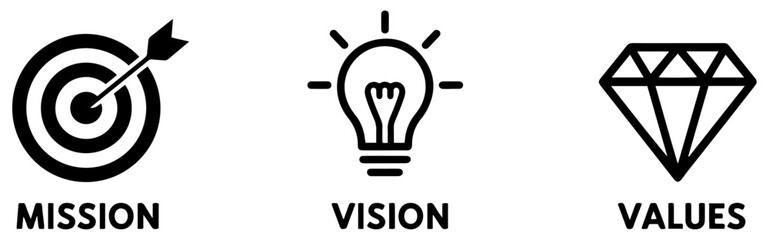 mission vision values business strategy icon set © graphenitix