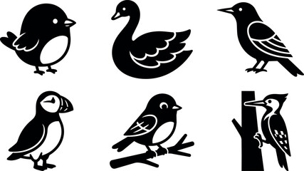 Obraz premium Six different bird silhouettes with distinct wing and beak shapes
