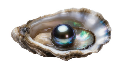 Isolated open oyster shell with exquisite black pearl and iridescent mother of pearl © Corotaev