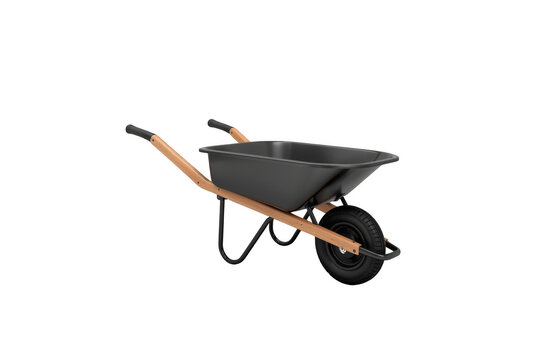 Black wheelbarrow on transparent background for gardening work