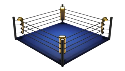 Fotobehang Vechtsporten Isolated modern boxing ring with blue mat and golden corner posts for combat sports event  © Iura
