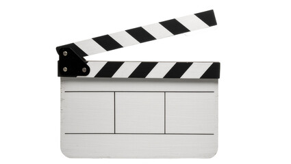 Fototapeta premium Isolated classic film clapperboard slate for movie production, open and ready for action shot