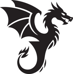 Obraz premium Stylized silhouette of a mythical dragon with wings spread, intricate detailing
