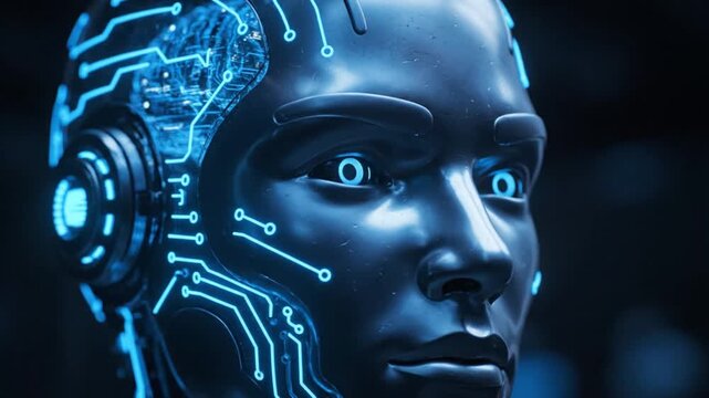 Futuristic AI Humanoid Robot Head Digital Brain