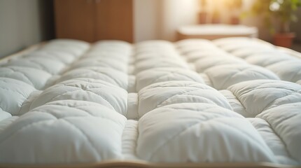 Fototapeta premium Close-up of a white tufted mattress surface in a bedroom