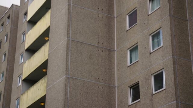 camera pan of facade of social housing 4K