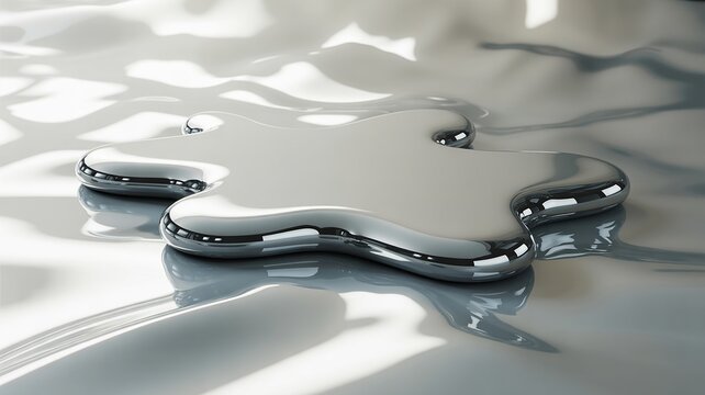 Liquid Metal Droplet with Star Shape and Reflections on Surface mercury fluid