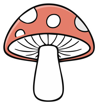 Stylized Mushroom Illustration with Red Cap and White Spots Isolated on White