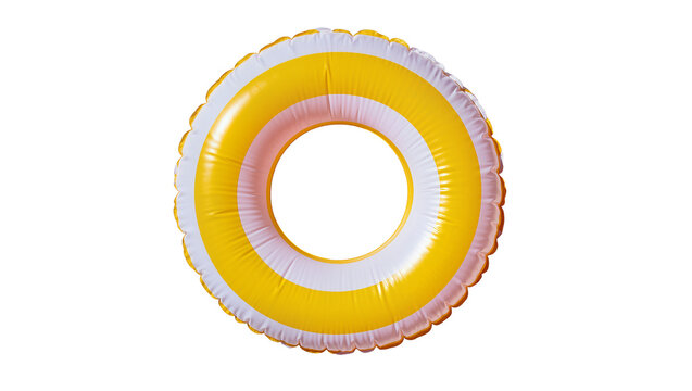 Isolated yellow and white striped inflatable swim ring for summer beach vacation fun and water safety