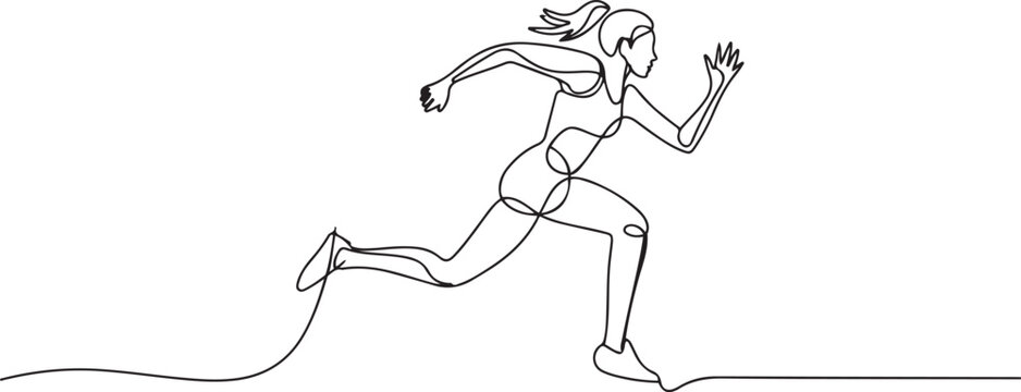 Girl sprinter one line art. Continuous line drawing sports, fitness, physical education, athletics, run, Individual sports, training concept. one line Icon drawing