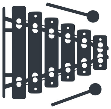 Silhouette illustration of a xylophone with mallets, musical instrument.
