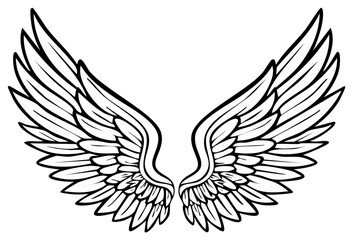 Fototapeta premium Pair of stylized wings artistic angel feathered graphic elements isolated on white