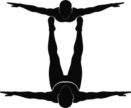 Partner Acroyoga Balance Silhouette Teamwork And Strength Concept
