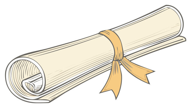 Illustration of graduation diploma scroll tied with elegant gold ribbon for university graduation celebration