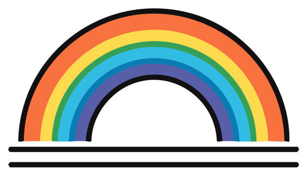Vibrant stylized rainbow arc with colorful bands and simple baseline illustration