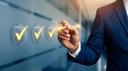 Businessman Using Online Checkbox Interface – Digital Assessment Survey and Test Concept