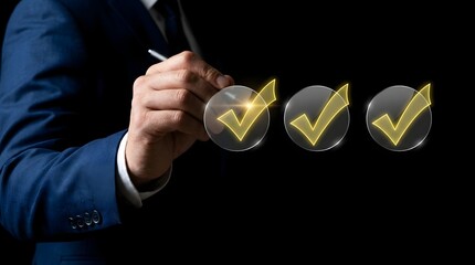 Businessman Using Online Checkbox Interface – Digital Assessment Survey and Test Concept