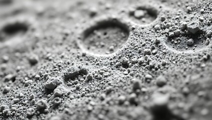 A close-up view of a textured surface with circular indentations and small craters