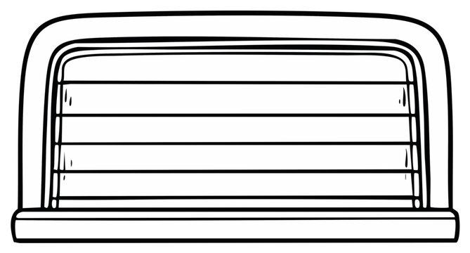 Black and white line art of a retro car vent showing a simple cartoon style, isolated illustration.