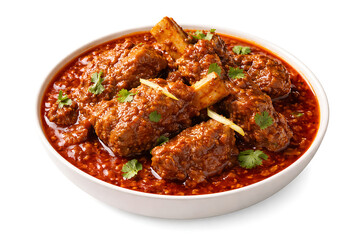 Fototapeta premium Rogan josh lamb curry, rich red gravy, isolated food cutout, no props 