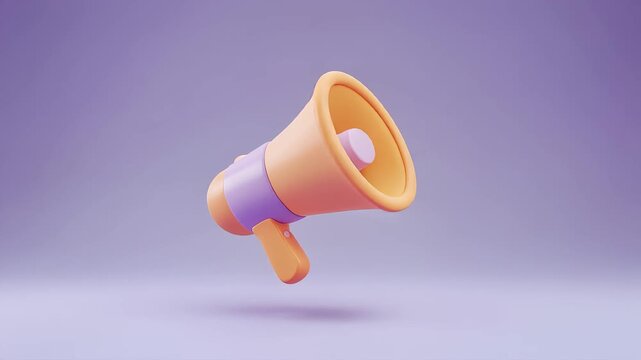 Megaphone on purple background with sound.